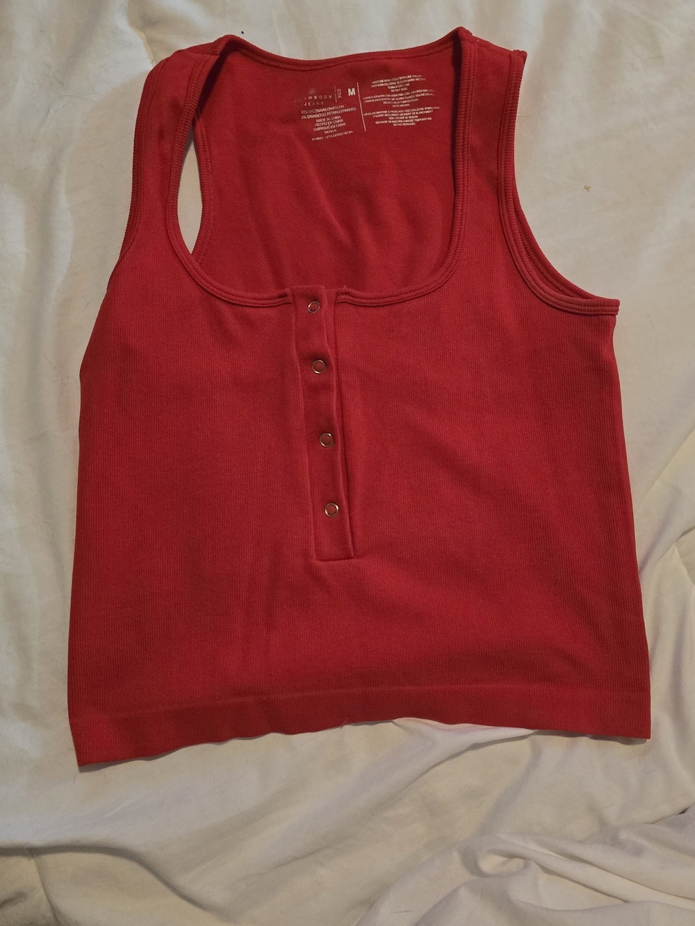 Boom Boom Jeans Red Ribbed Snap-Front Tank